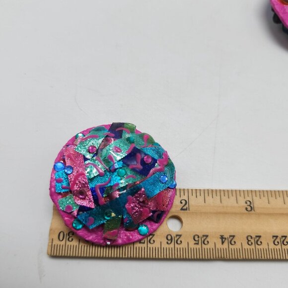 Vintage 1980s Round Statement Post Earrings Pink Green Blue Abstract Design - Picture 4 of 4